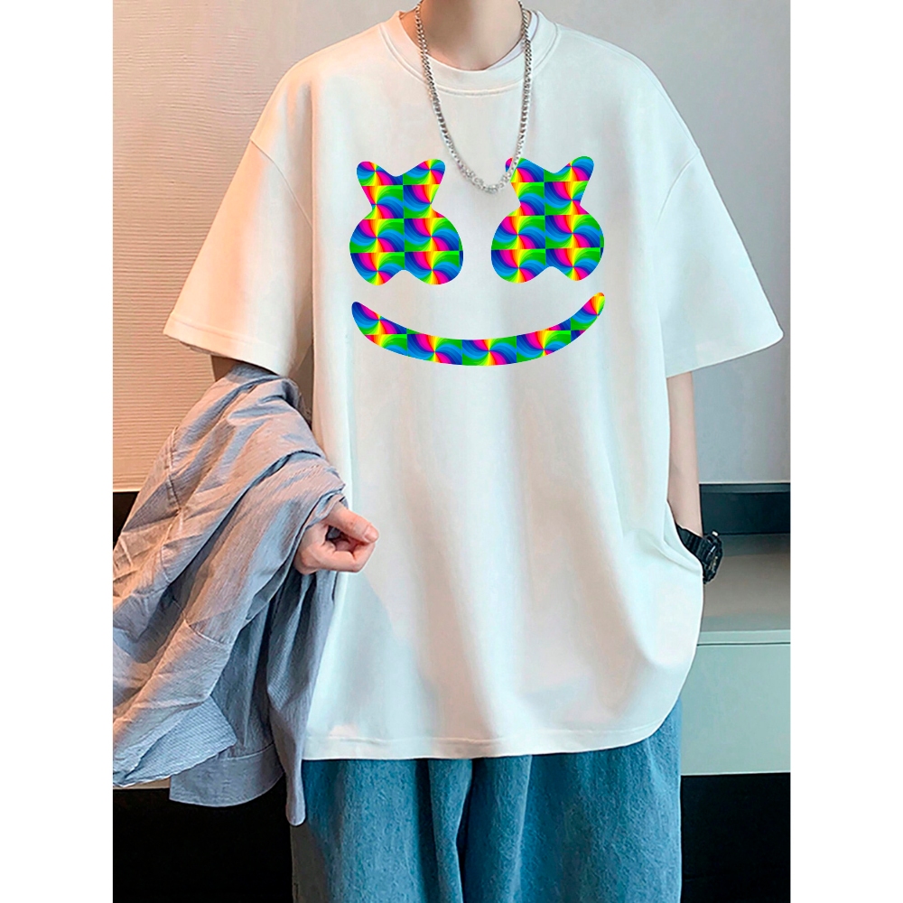Camiseta Oversized Unissex Smile Colorido Estilo Rave Streetwear Drop Hype 100% Algodão Confortavel