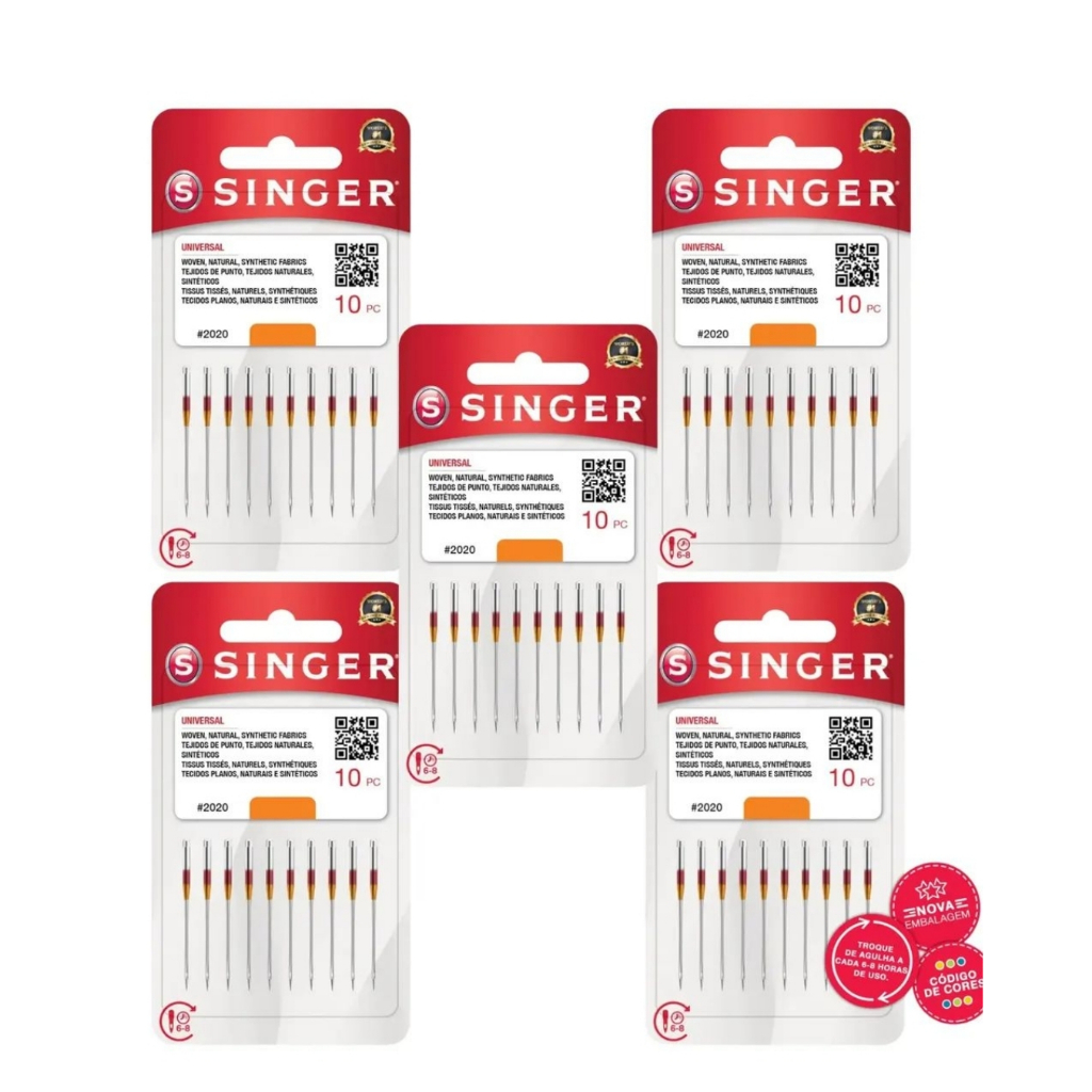 Kit 50 Agulhas Singer 2020 Máquina Caseira Agulha Doméstica