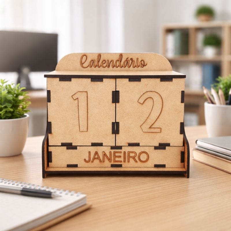 Calendário Perpétuo MDF Decorativo | Calendário Eterno de Mesa para Escritório e Home Office