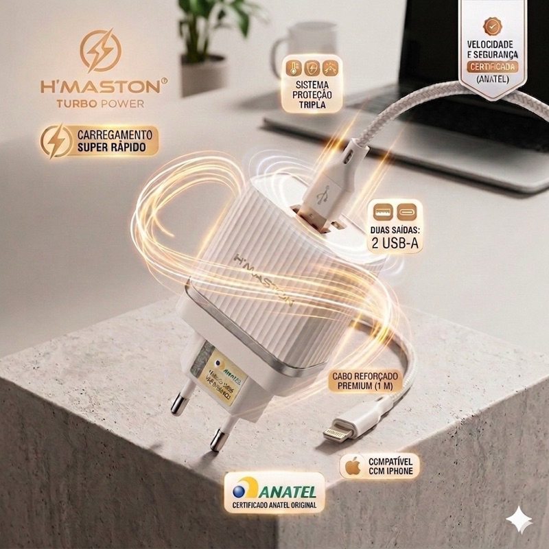 Carregador Turbo Tipo C Ultra Rápido - Iphone, Samsung, Motorola…