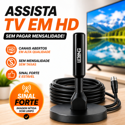 Antena Digital Interna TV UHF VHF Cabo 5m HDTV Universal Sinal Forte Base Estável Compatível TV Antiga e Smart
