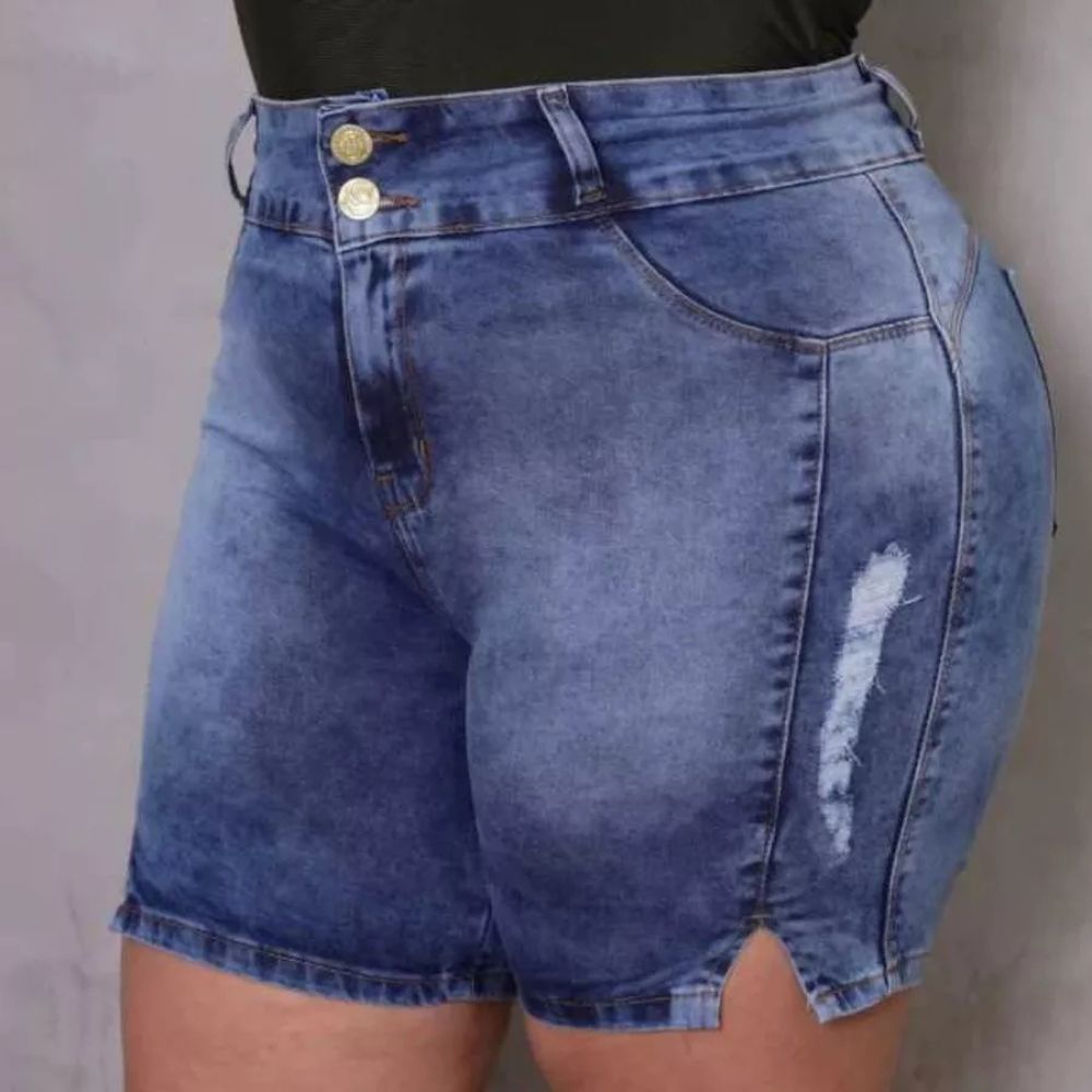 Bermuda Jeans Plus Size Feminina com Lycra Cintura Alta Confortável