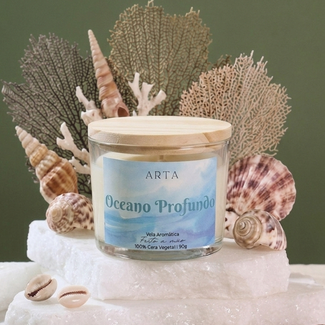 Vela Aromática Artesanal Oceano Profundo Brisa Marinha Premium Presente e Decoração 90g 100% Vegetal