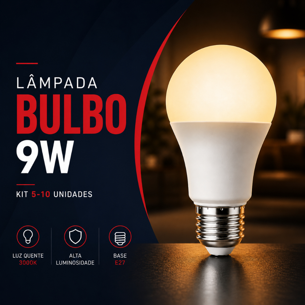 Kit 5 à 10 Lâmpada Led Bulbo 9w 3000k Branco Quente Bivolt 110v 220v Amarela Ambiente Aconchegante