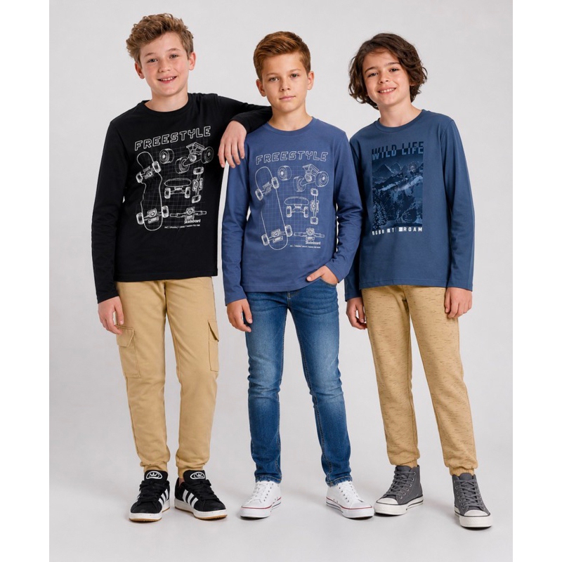 Camisa Infantil Menino Manga Longa em Algodão Outono/Inverno  Estampas Diversas Brandili