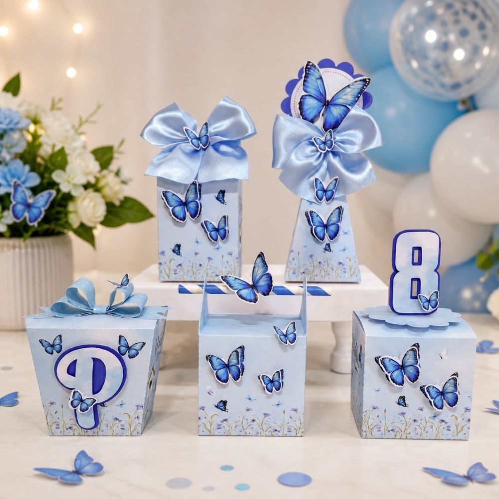 ENVIO RÁPIDO Kit Caixinhas Personalizadas Borboleta Azul Lembrancinhas pra Aniversário SEMI MONTADOS