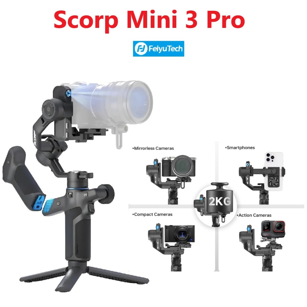 FeiyuTech SCORP MINI 3 PRO Estabilizador De Câmera Carga 2.0kg Para Câmera de ação/DSLR/Celular