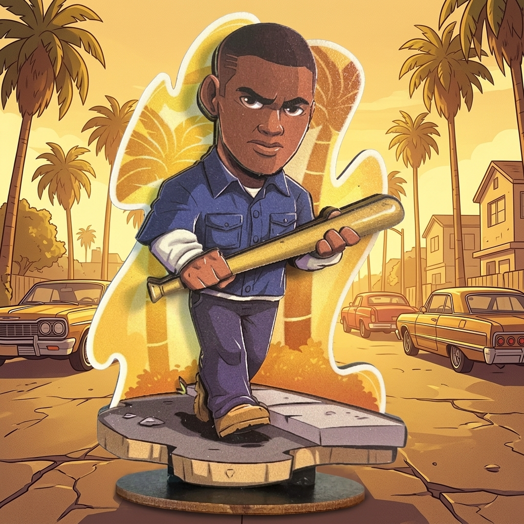 Totem Miniatura Franklin Clinton GTA V Grand Theft Auto MDF 2,5D Geek Gamer
