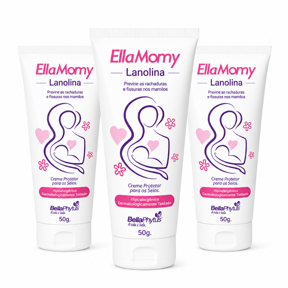 Kit 3x Ellamamy Lanolina 50g + Brinde/ Amamentar Hidratação Gravida Seios Bebe Regenera Fissuras