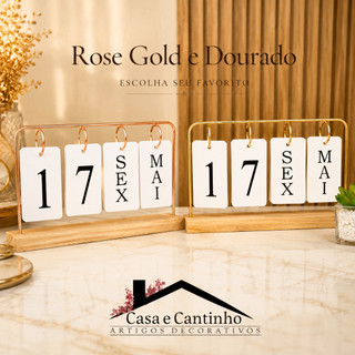 Calendário de mesa permanente de plaquinhas, com moldura metálica (Casa e Cantinho)