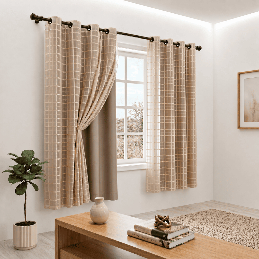 Cortina Blackout Blecaute Pvc Com Tecido Voil Xadrez 2,00 M X 1,40 M