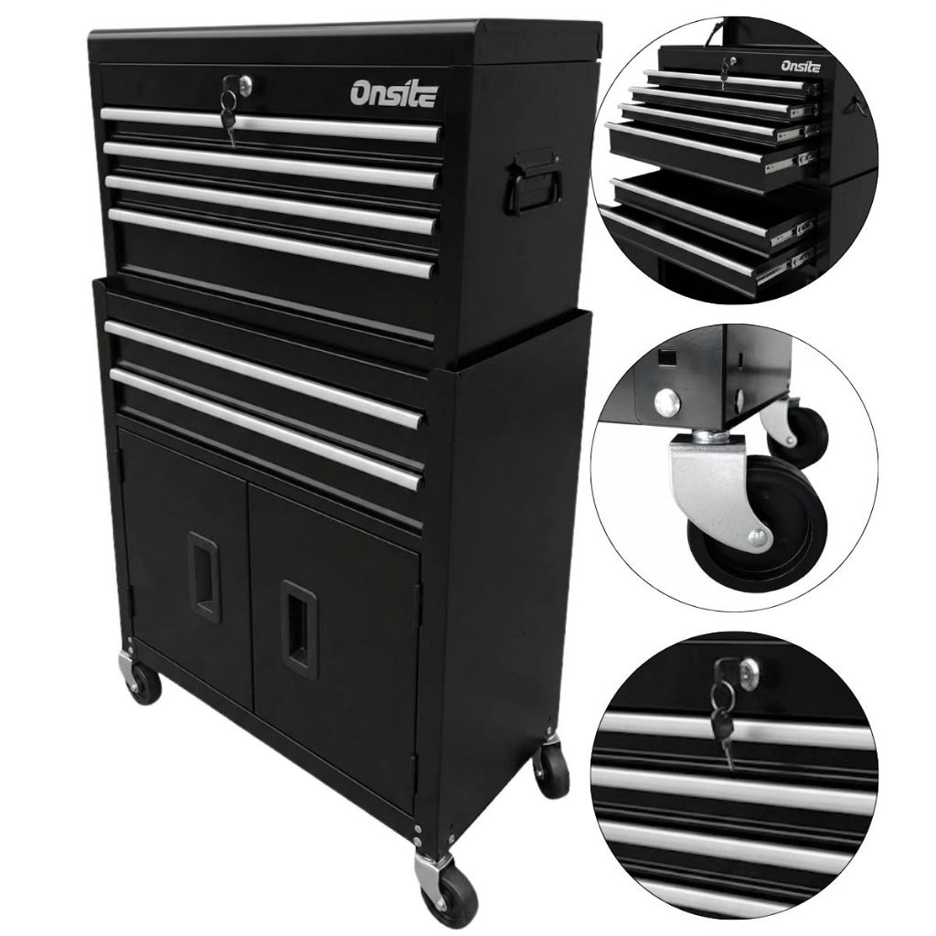Carrinho Gabinete Fechado Para Ferramentas Com 6 Gavetas Preto e Cinza (O326424) - Onsite