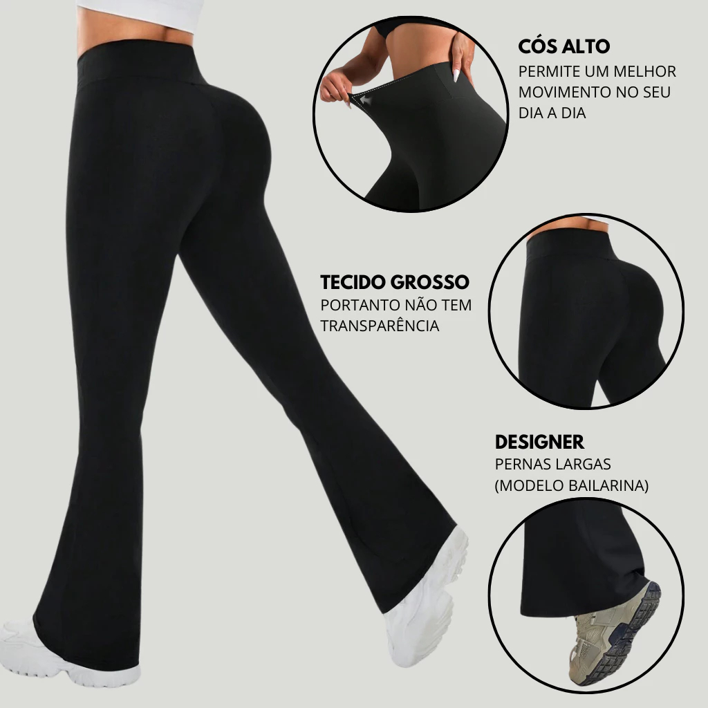 Calça Feminina Legging Flare Bailarina Cintura Alta Suplex Zero Transparência