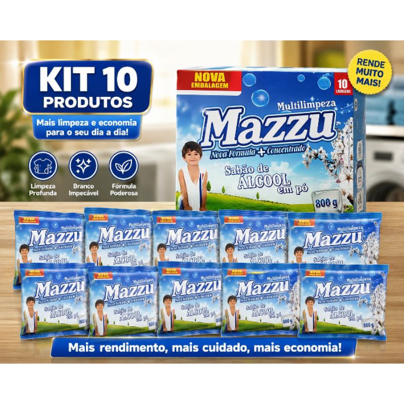 Kit 10 Sabão de Álcool Mazzu 800g