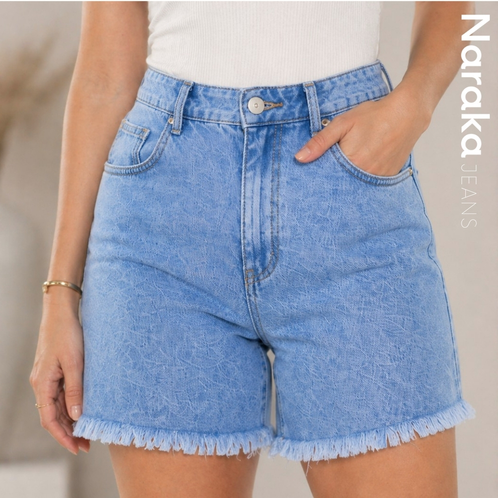 Bermuda Jeans Cintura Alta Feminina Sem Lycra