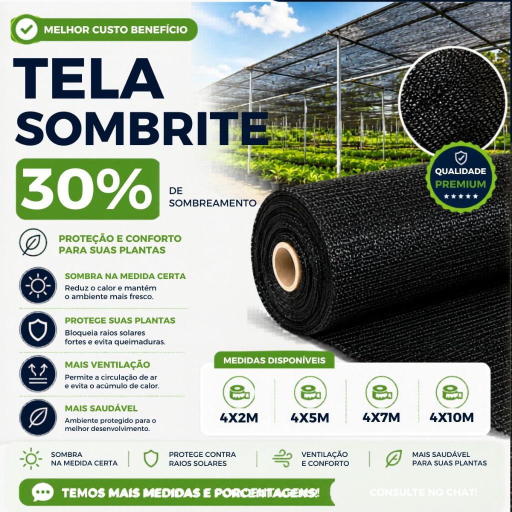 Tela Sombrite Sombreamento 30% Para Horta Jardim Estufa Pergolado Piscina Decoração Até 10m