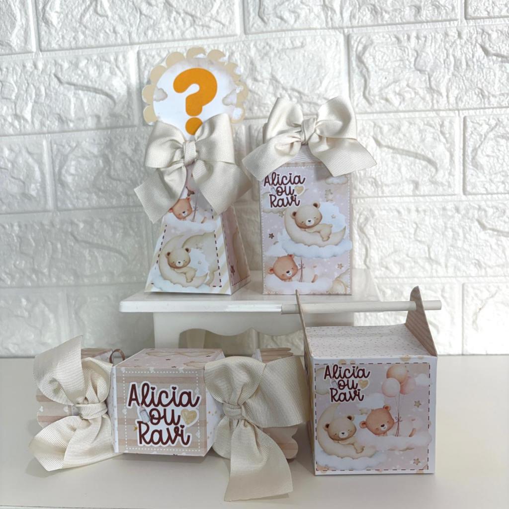 ENVIO RÁPIDO Kit Festa Personalizados Chá Revelação ursinho Caixinhas Lembrancinhas PEGUE E MONTE