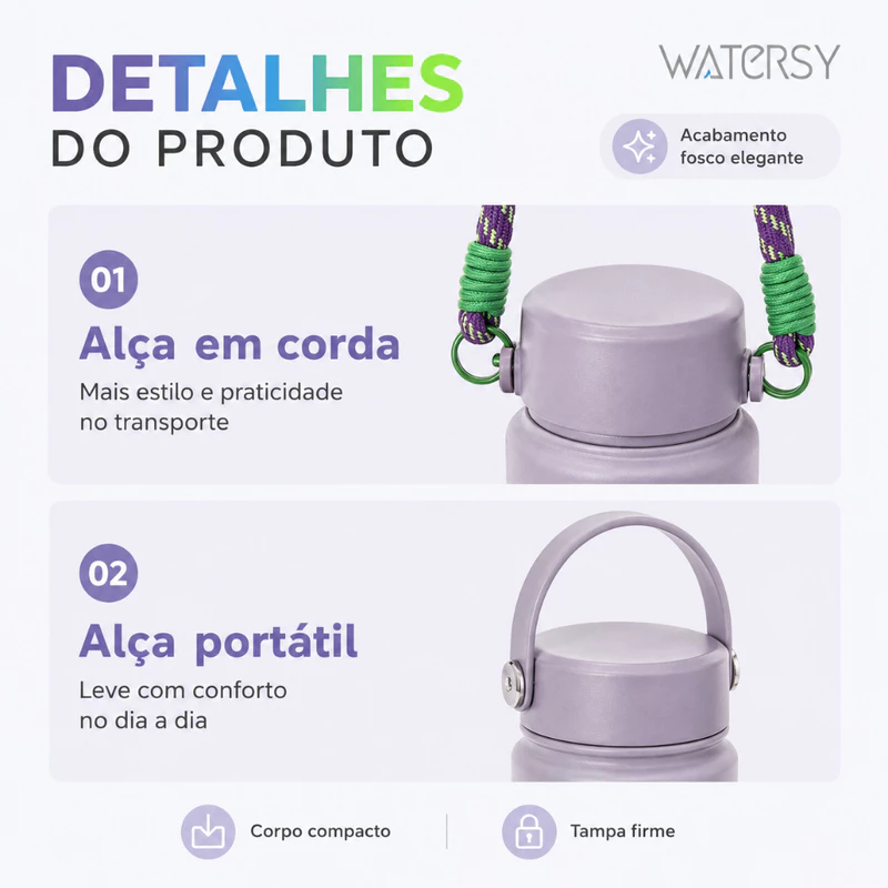 Garrafa Térmica Portátil Watersy 532ml em Aço Inox sem BPA para Viagem — foto 6