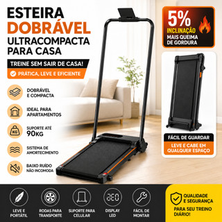 DEEYI Esteira Dobrável 2.0 HP - Mini para Casa c/ Funções LED Amortecimento e Design Compacto