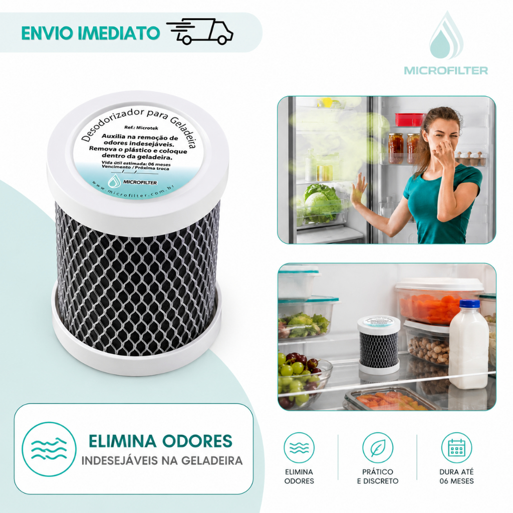 Desodorizador de Geladeira Tira Cheiro de Geladeira Freezer Remove Cheiro Desagradável Microtek