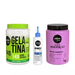 Kit com Gelatina Super Definição + Tônico Fortalecedor + Máscara Bio-Reconstrução Salon Line