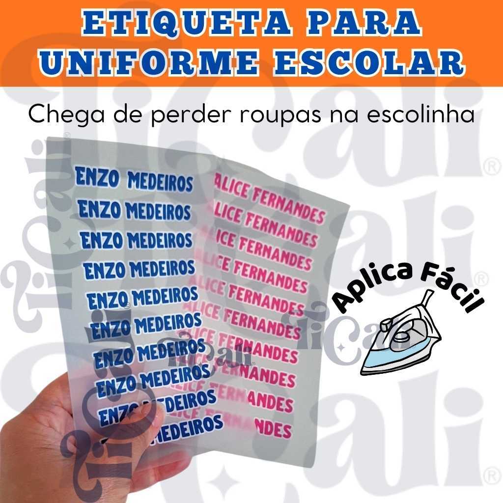 Etiqueta termocolante DTF para roupas de creche escola personalizamos com o nome da criança