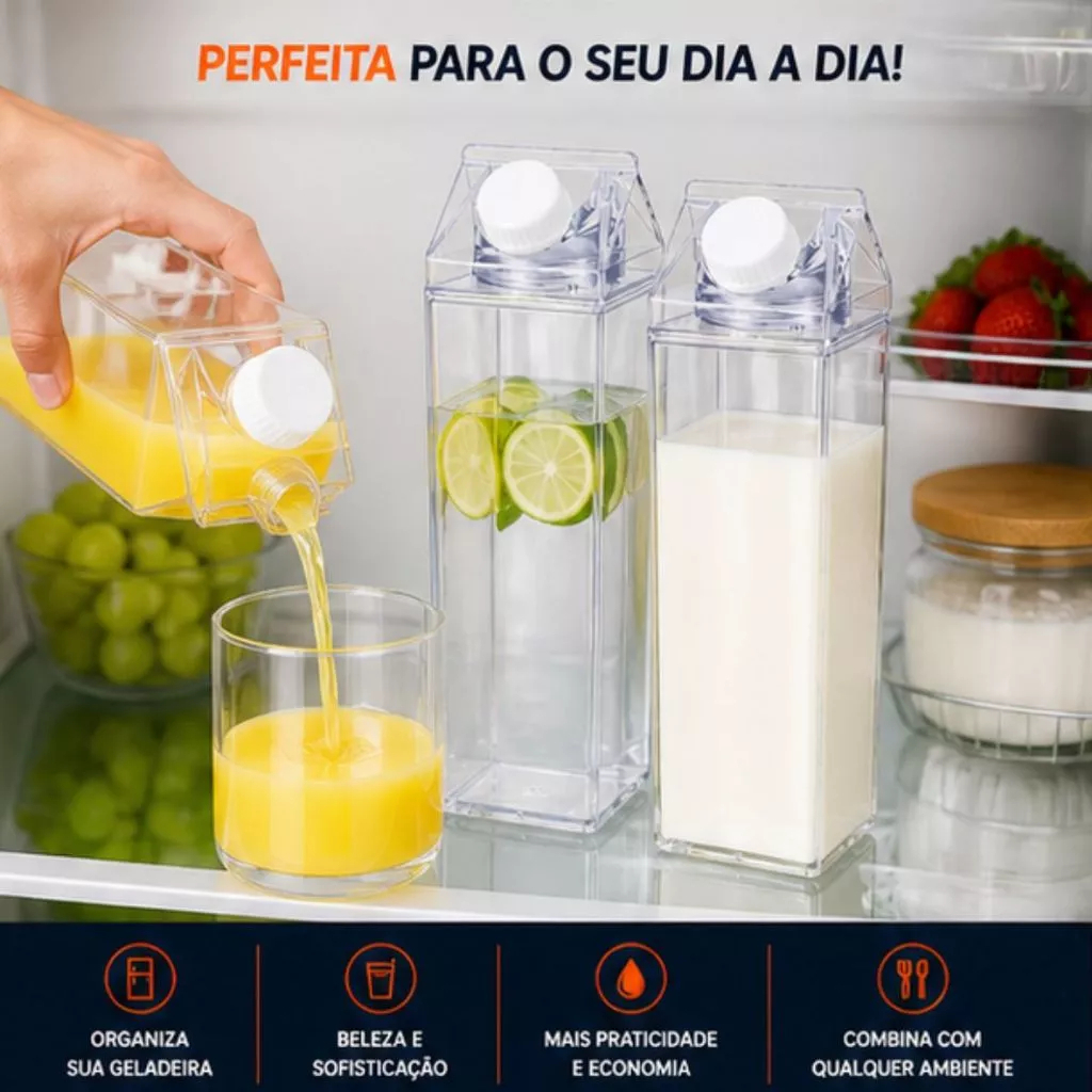 Garrafa Caixa de Leite de Acrílico 500ML Geladeira Café da Manhã Bebidas Leites Sucos
