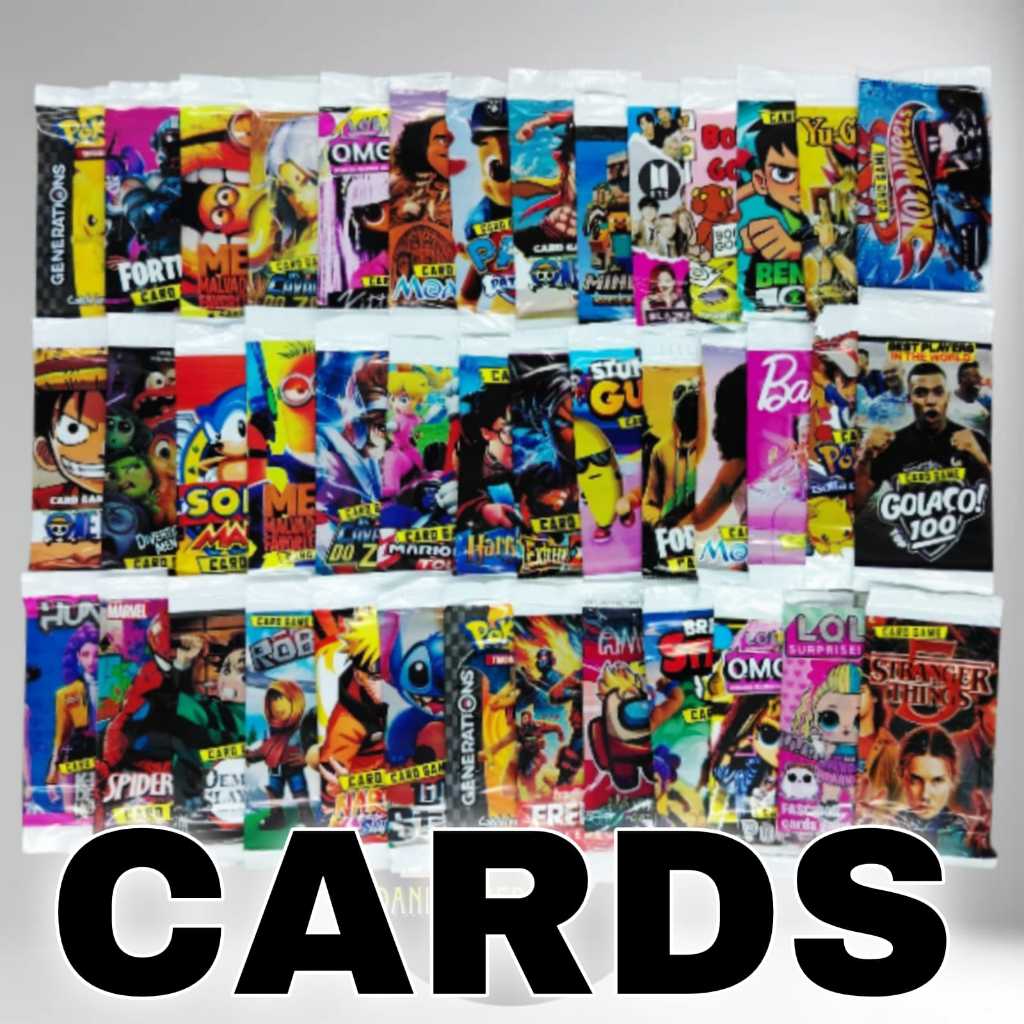 Kit 1600 Cards Figurinhas para bater = 400 Pacotes - Desenhos Variados - Atacado