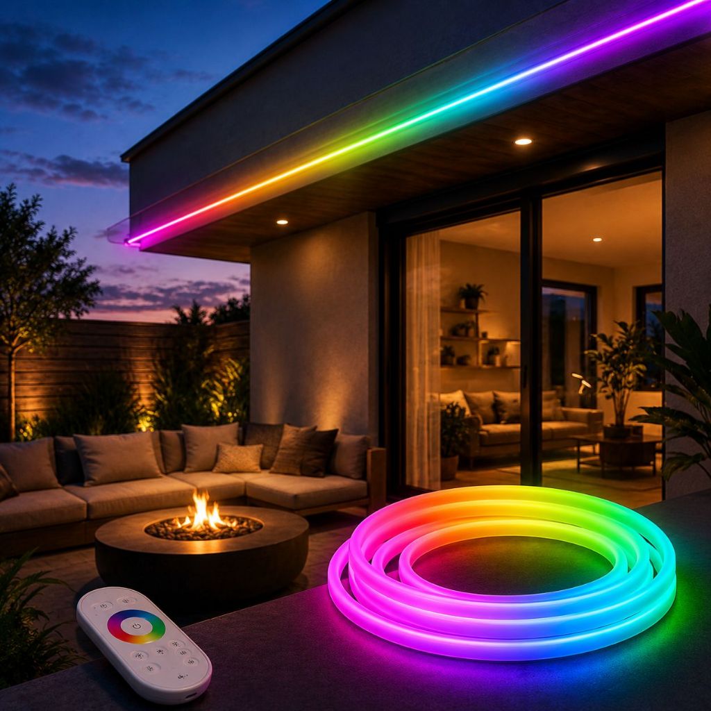 Mangueira LED Neon RGB 5m 12V com Controle Touch 2.4G + Fonte 3A Iluminação Decorativa Flexível