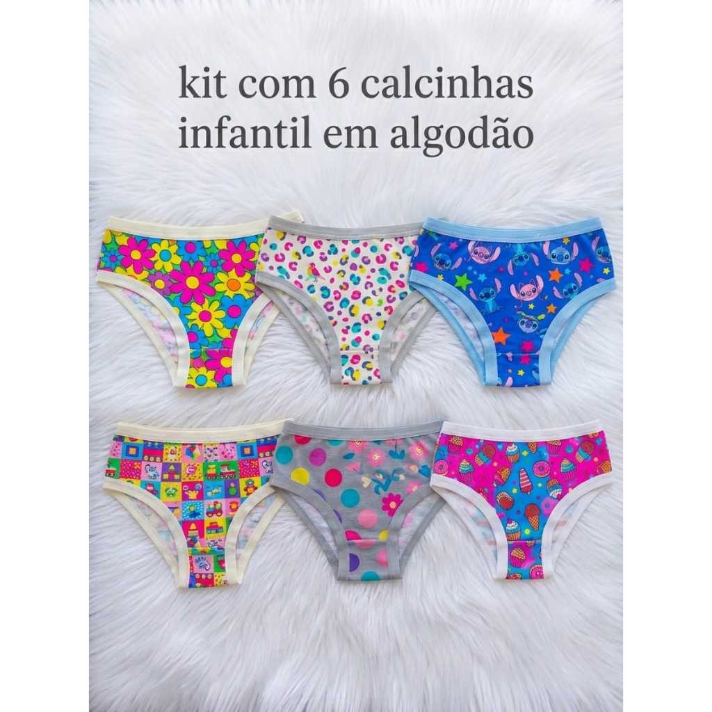 Kit 6 Calcinhas Menina Algodão Infantil Elástico Aberto Confortável - 131K6