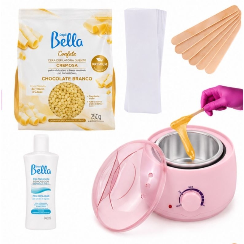 Kit Panela Aquecedora + Cera Depil Bella + Óleo Removedor