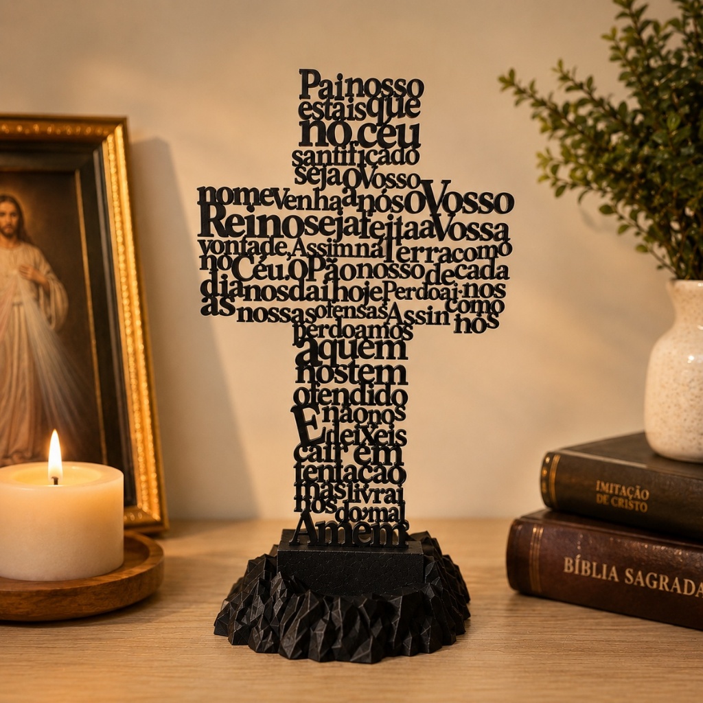 Cruz Pai Nosso Decorativa 25 cm Oração Decoração Minimalista Religiosa Cristã Presente Avós Católico
