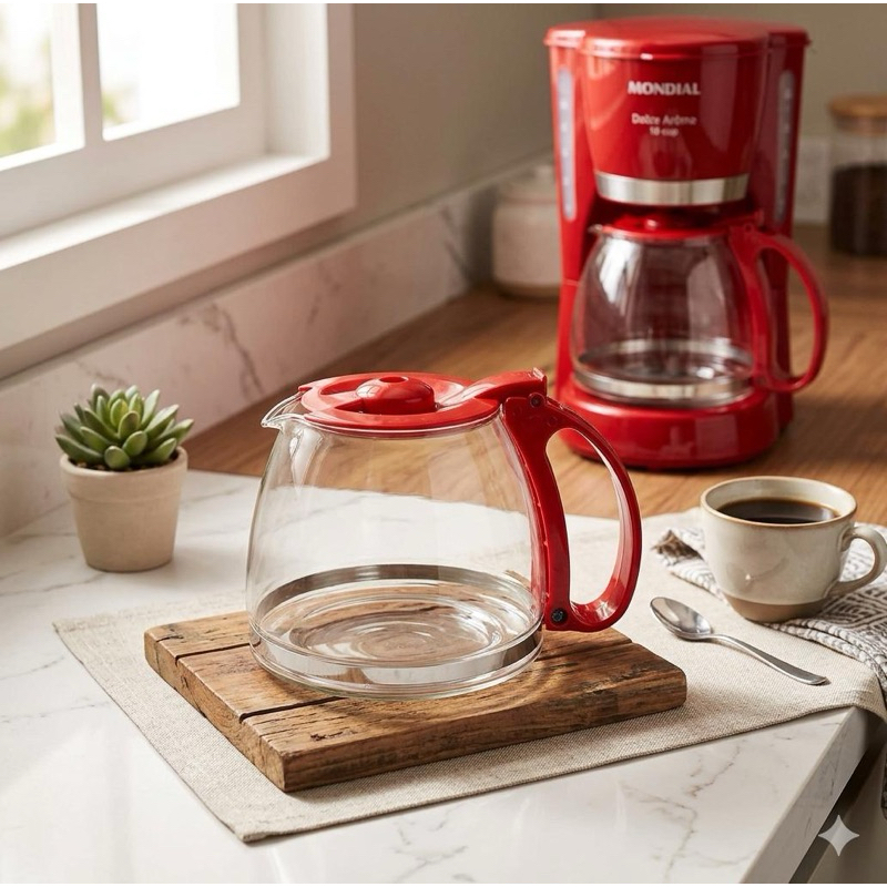 Jarra de Reposição Para Cafeteria Mondial Dolce Arome 18 Xícaras Vidro Reforçado Café Quentinho Cor Vermelho