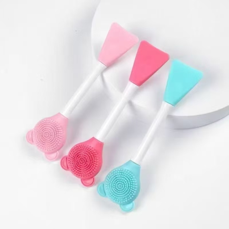 Escova Facial de Silicone com Cabo Longo para Limpeza e Aplicação de Máscara