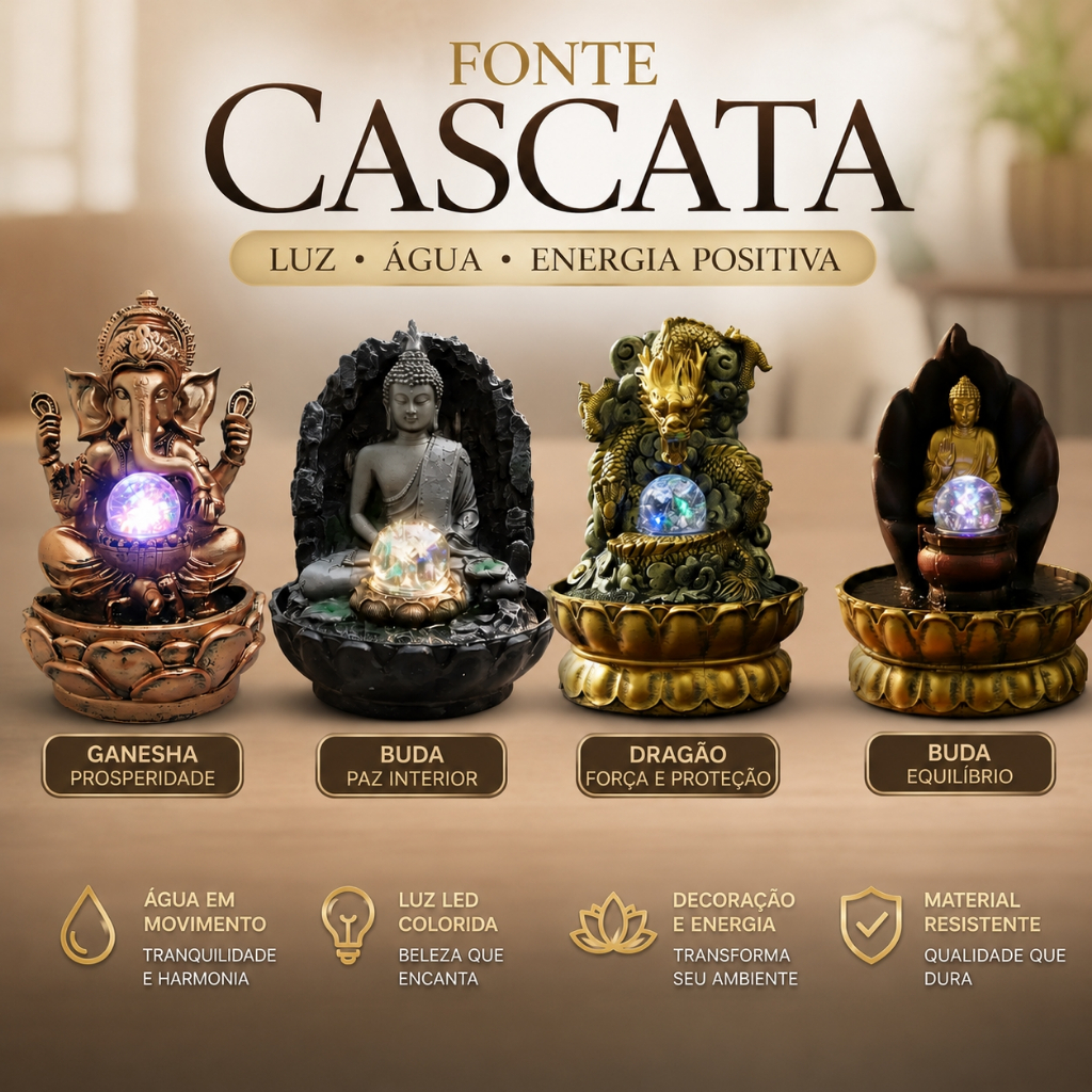 Fonte Água Decorativa Cascata Ganesha Relaxante Casa Decoração Jardim Buda Feng Shui