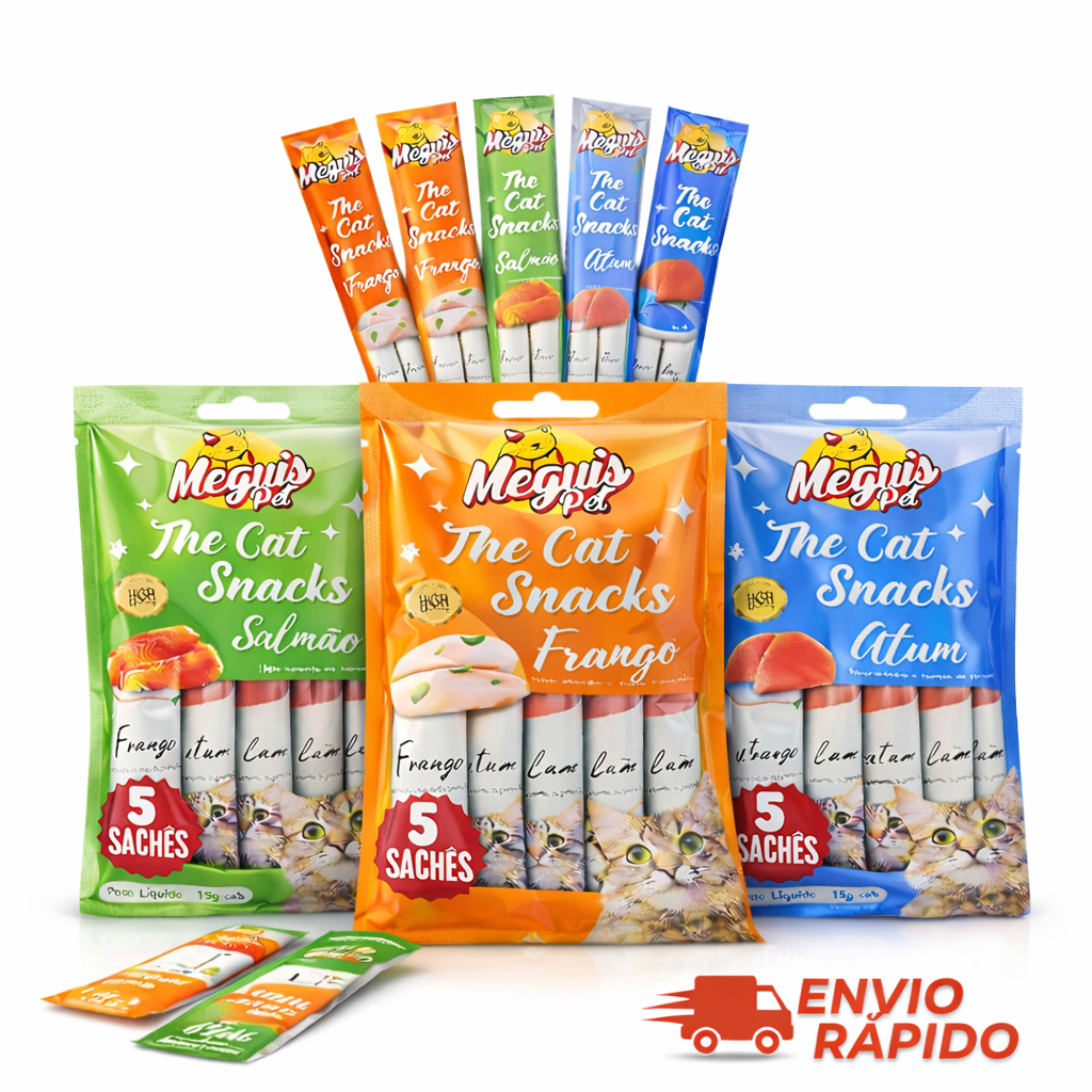 Petisco Churu Para Gatos Cremoso Kit Sabores Tubo Atum Frango Salmão Contém 5 Tubos de 15g