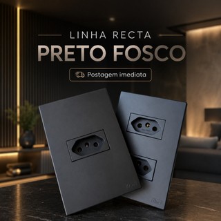 Tomada preta 10a, tomada 20a, interruptor simples, tomada dupla, paralelo, cega Recta Preto fosco