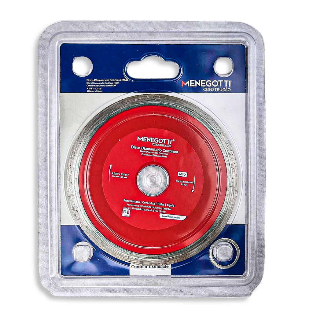 Kit 10 Disco Diamantado Contínuo Menegotti MCO 110mm Corte Porcelanato Cerâmica Mármore Granito PVC