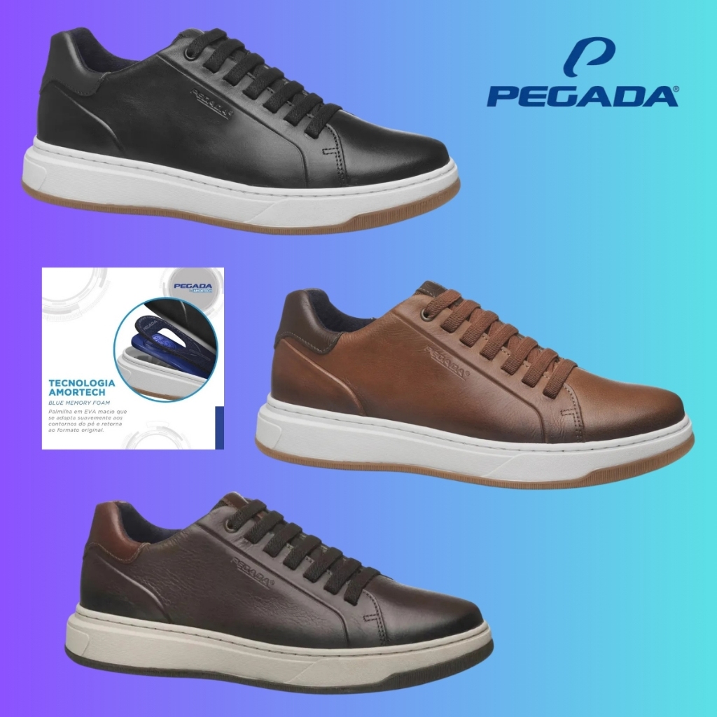 Sapatenis Masculino Couro Pegada Ortopedico Conforto | Lançamento! | Original Pegada