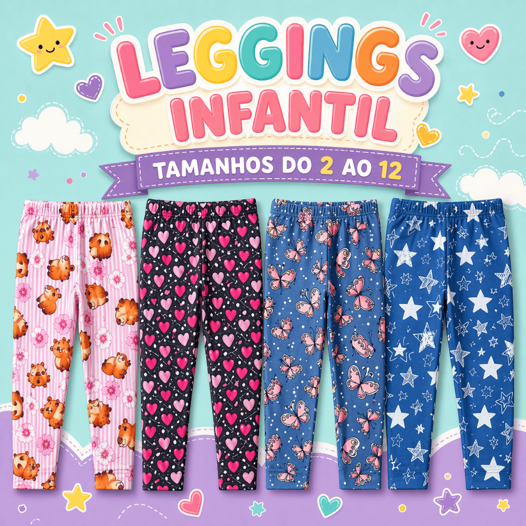 Kit 4 Leggings de Algodão Infantis com Elastano - Roupa de Menina  em Cores Sortidas