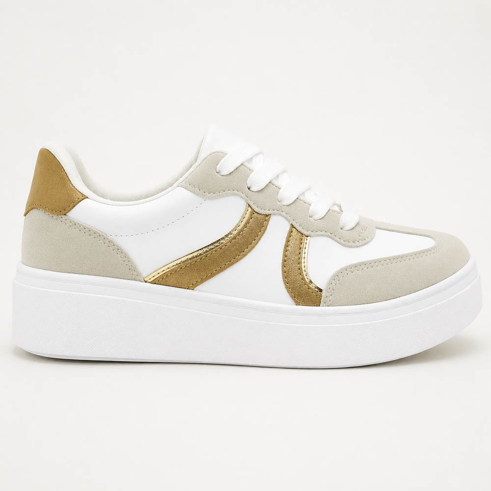 Tênis Feminino Vizzano Floather Flatform Recortes Camurça Detalhes Dourado