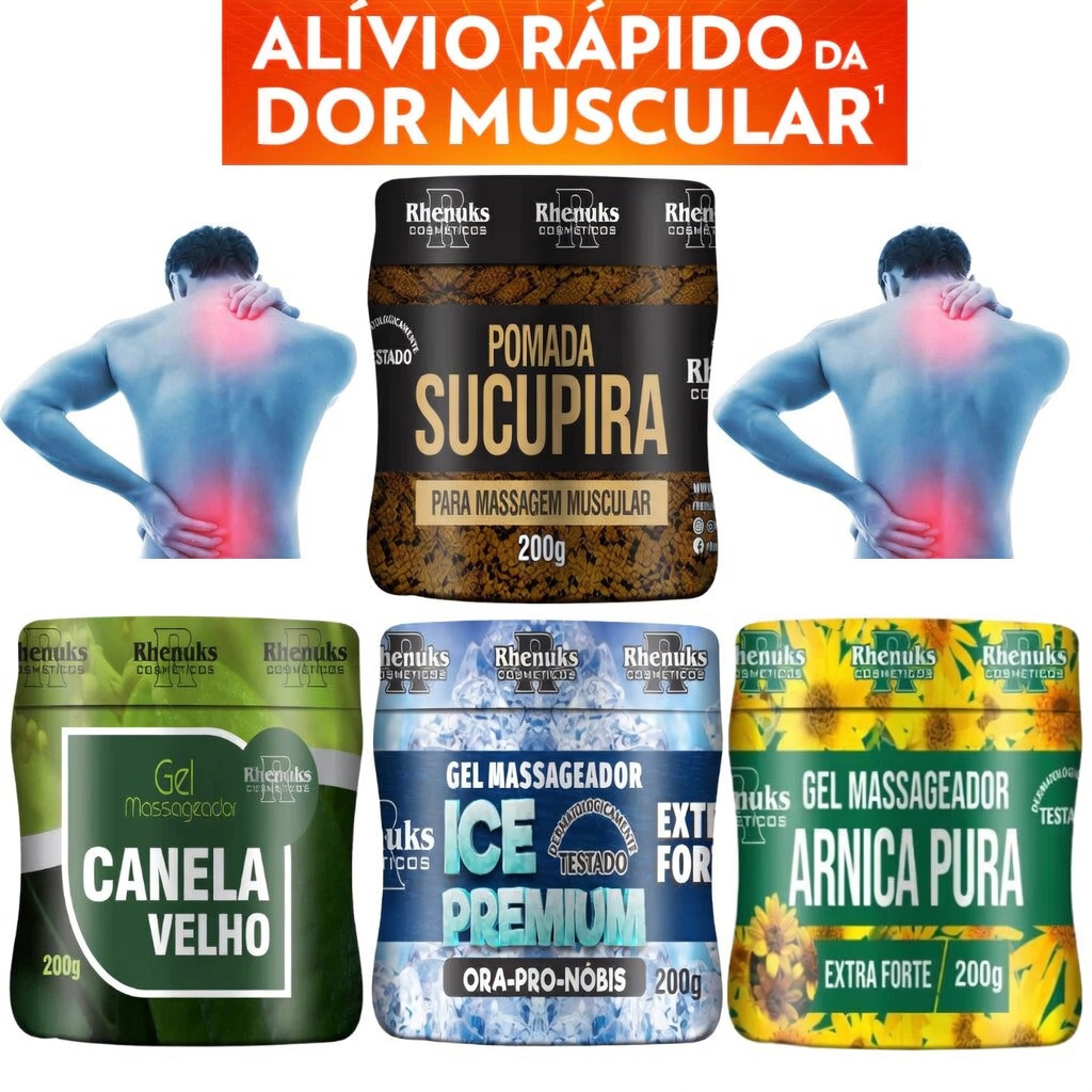 Mix com 4 Pomadas para Massagem - Alívio Rápido de Dores, Relaxamento e Cuidado Muscular