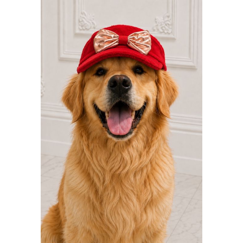 Boné Pet Fêmea Luxo Velboa PP ao GG com Laço Rosé Brilho Confortável Ajustável Cachorro Gato