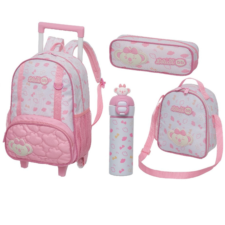 Kit Mochila de Rodinhas Lancheira GarrafaTérmica Estojo Lilica Ripilica Glow Pacific