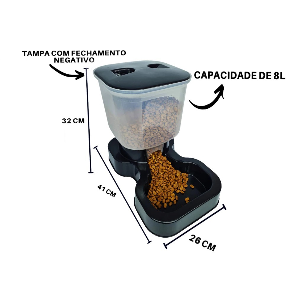 Comedouro 8Kg Porte Grande Automático Pet Para Cães Grande Porte - Preto