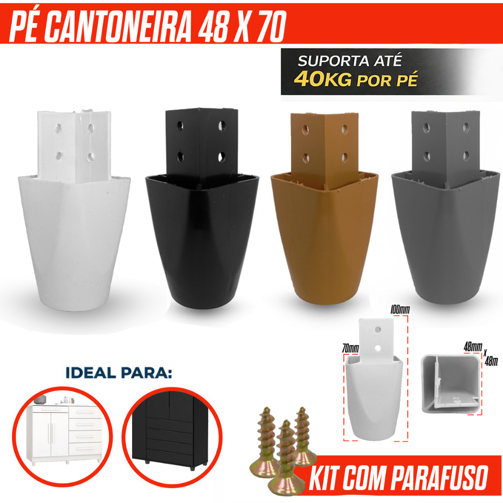 Pé Redondo Canto Para Móveis Guarda Roupas Roupeiro Armário Resistente Cor Preta Kit 6/8/10/20