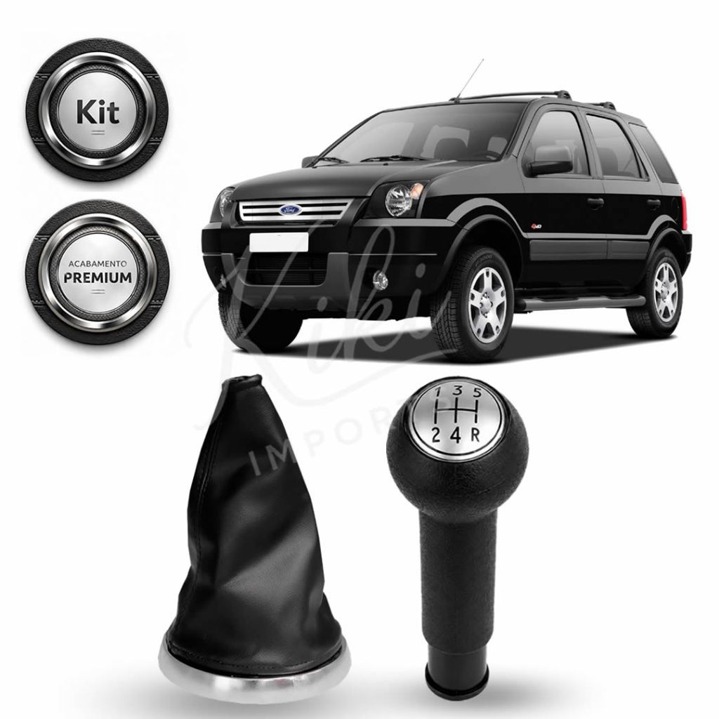 Kit Manopla e Coifa De Câmbio Ford Ecosport 2003 a 2006 Couro Ecológico Premium