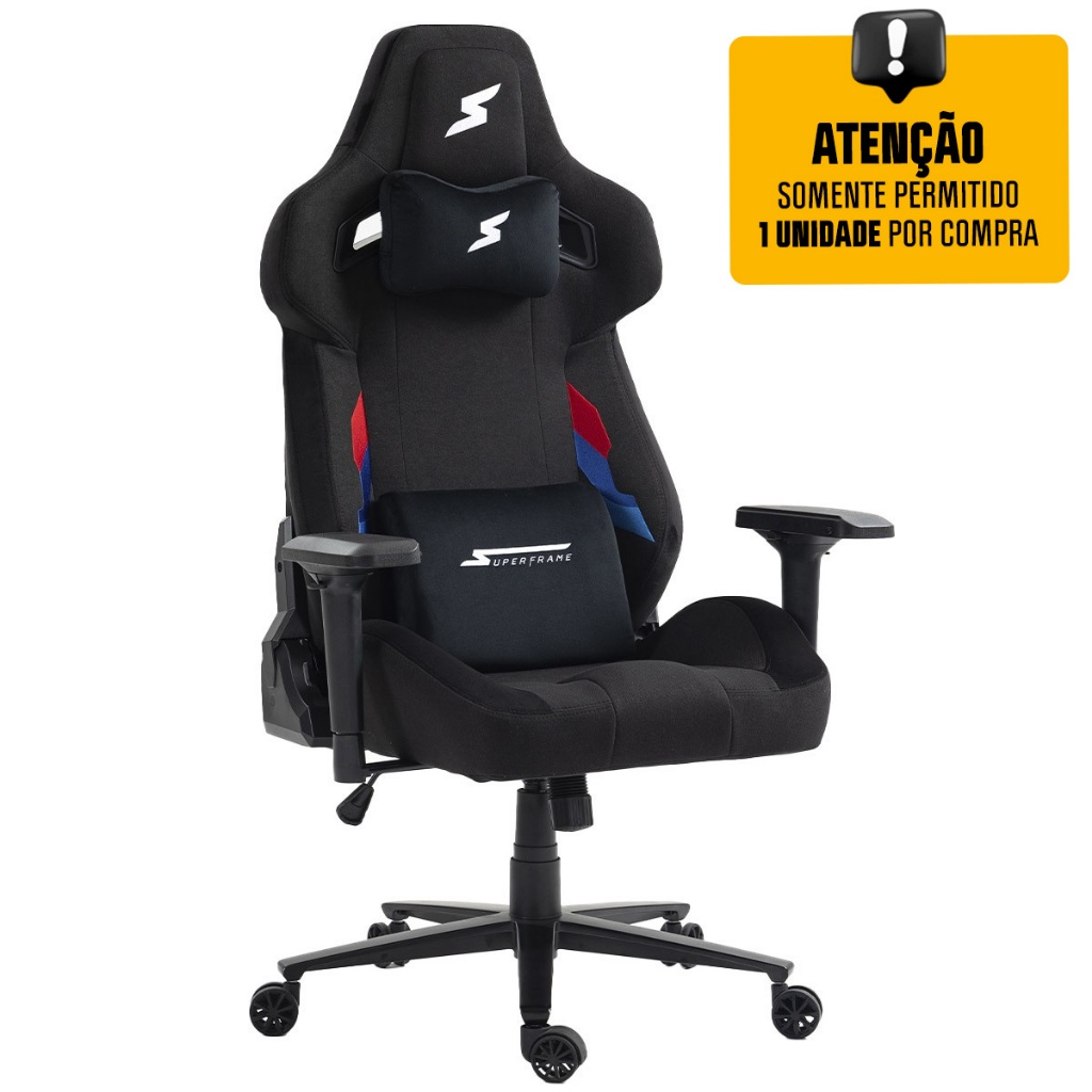 Cadeira Gamer SuperFrame Carbon Reclinável Tecido 4D Preto Com Detalhes Azul E Vermelho CSF-CARBON