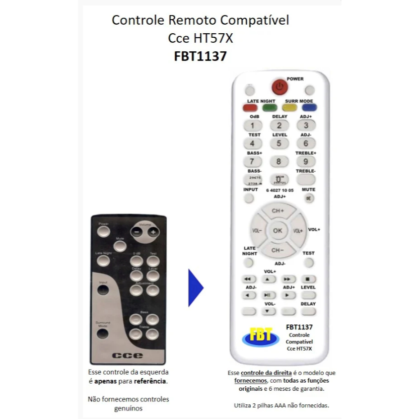 Controle Compatível CCE DCS 57 RX Hometheater FBT1137