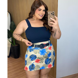 Conjunto Feminino Cropped Short Saia com Cinto Plus Size - Conjuntinho Plus Curve MB